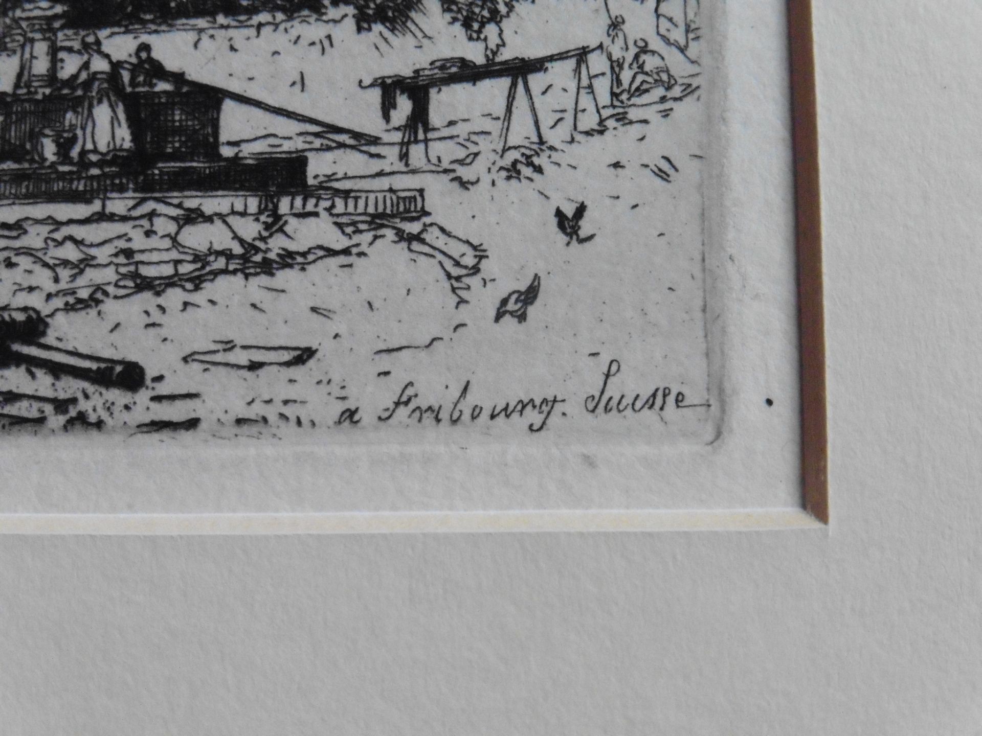 Maxime Lalanne etching “A Fribourg. Suisse” signature in plate “ - Image 2 of 3