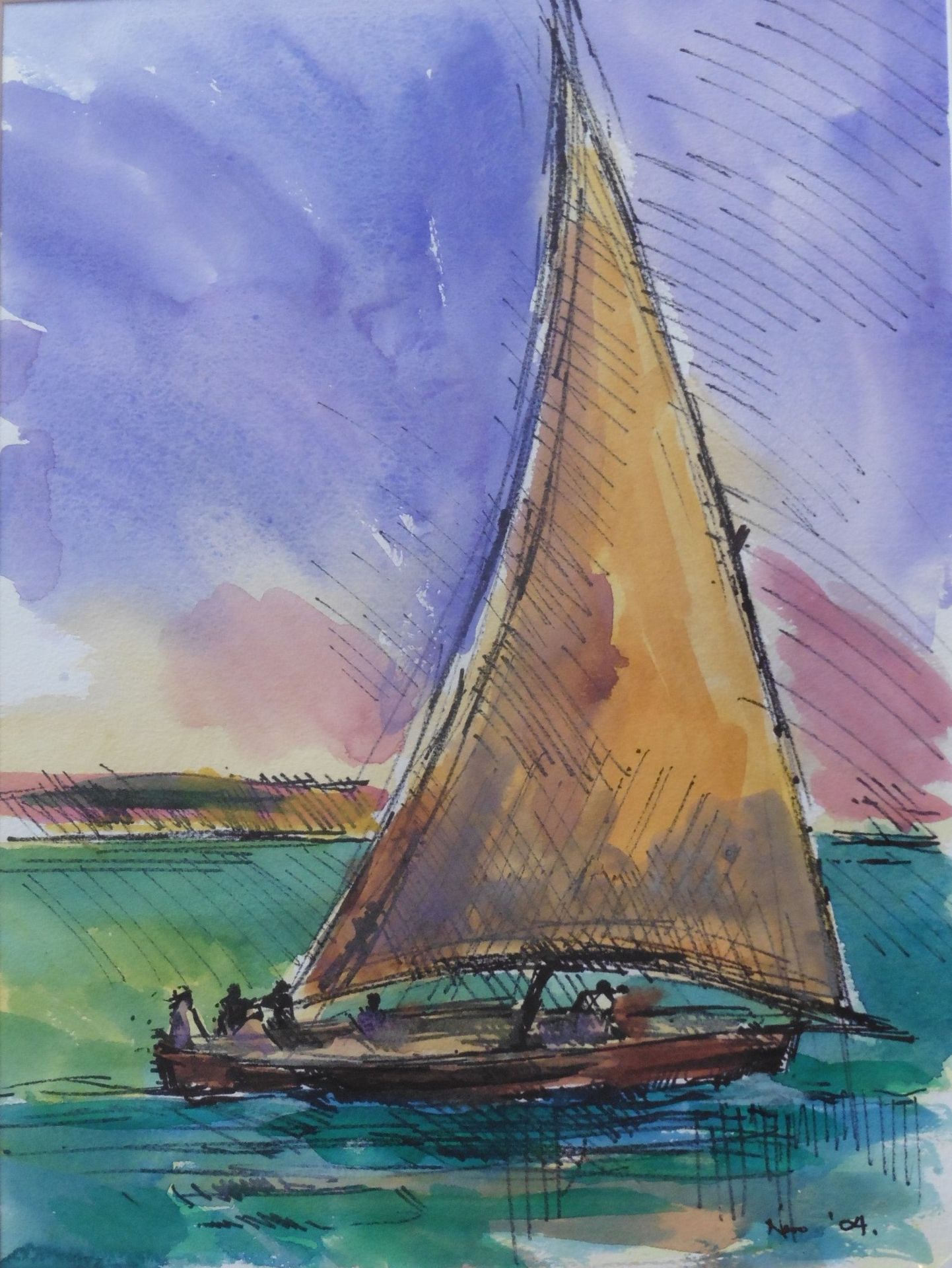 Nero Large signed watercolour “Yellow sail” - Image 2 of 4