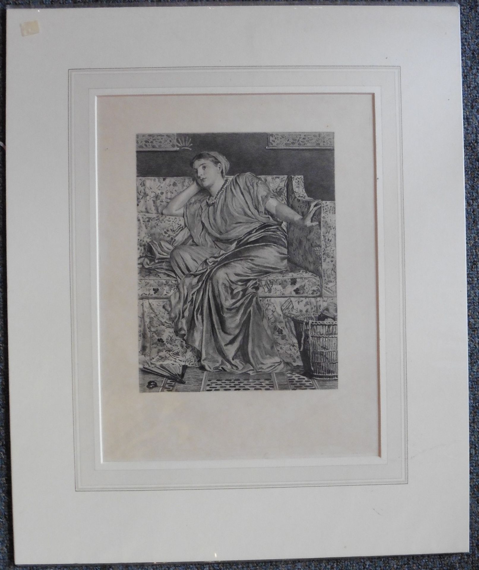 Unsigned engraving circa 1900 “Lady in her parlour” - Image 2 of 2