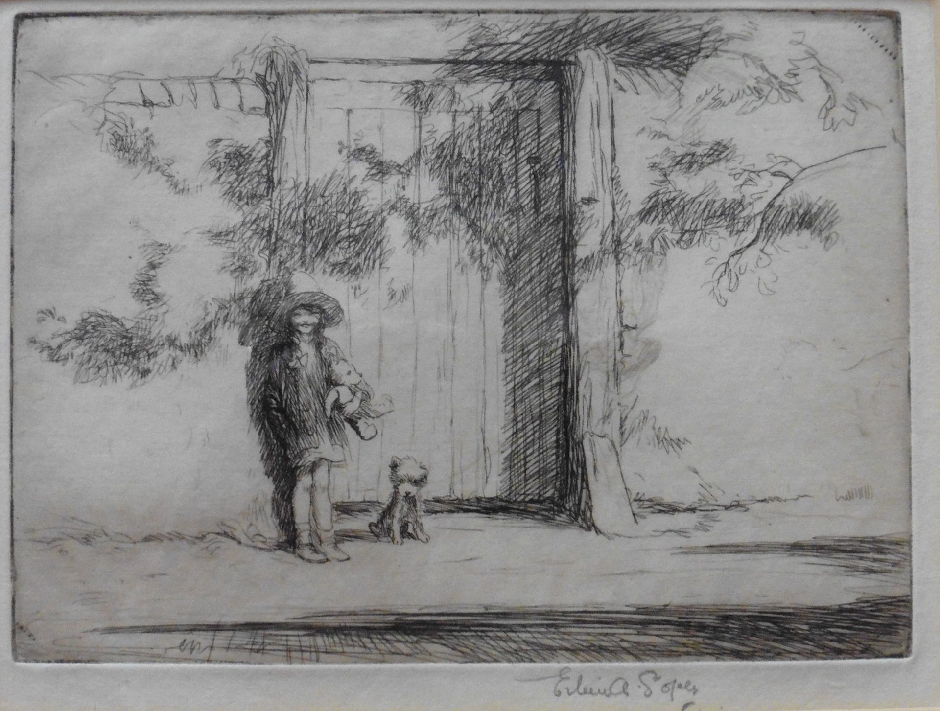 Eileen Soper RMS SWLA (1905-1990) signed Etching etching “The garden gate”