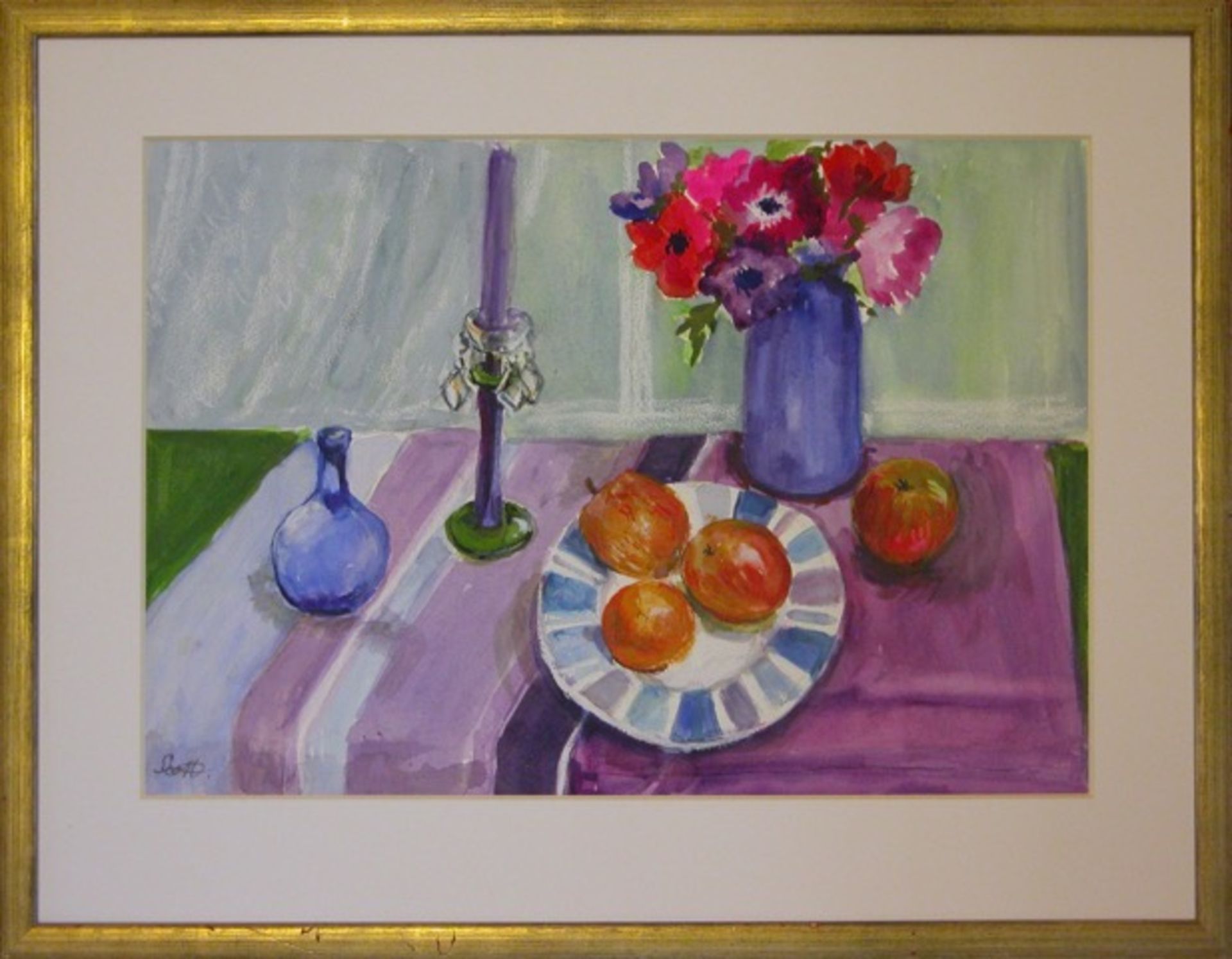 Freida Ewart Scott (Scottish 1926-2012) Still life with apples Watercolour - Image 4 of 4