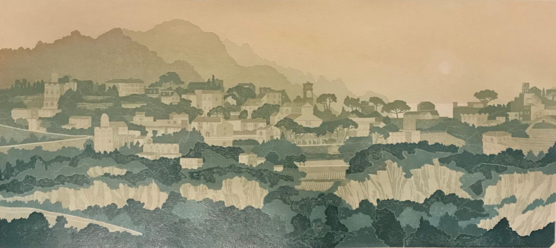 Bernard Green, Linocut print, signed, dated and numbered 17/55,Autumn in Ravello