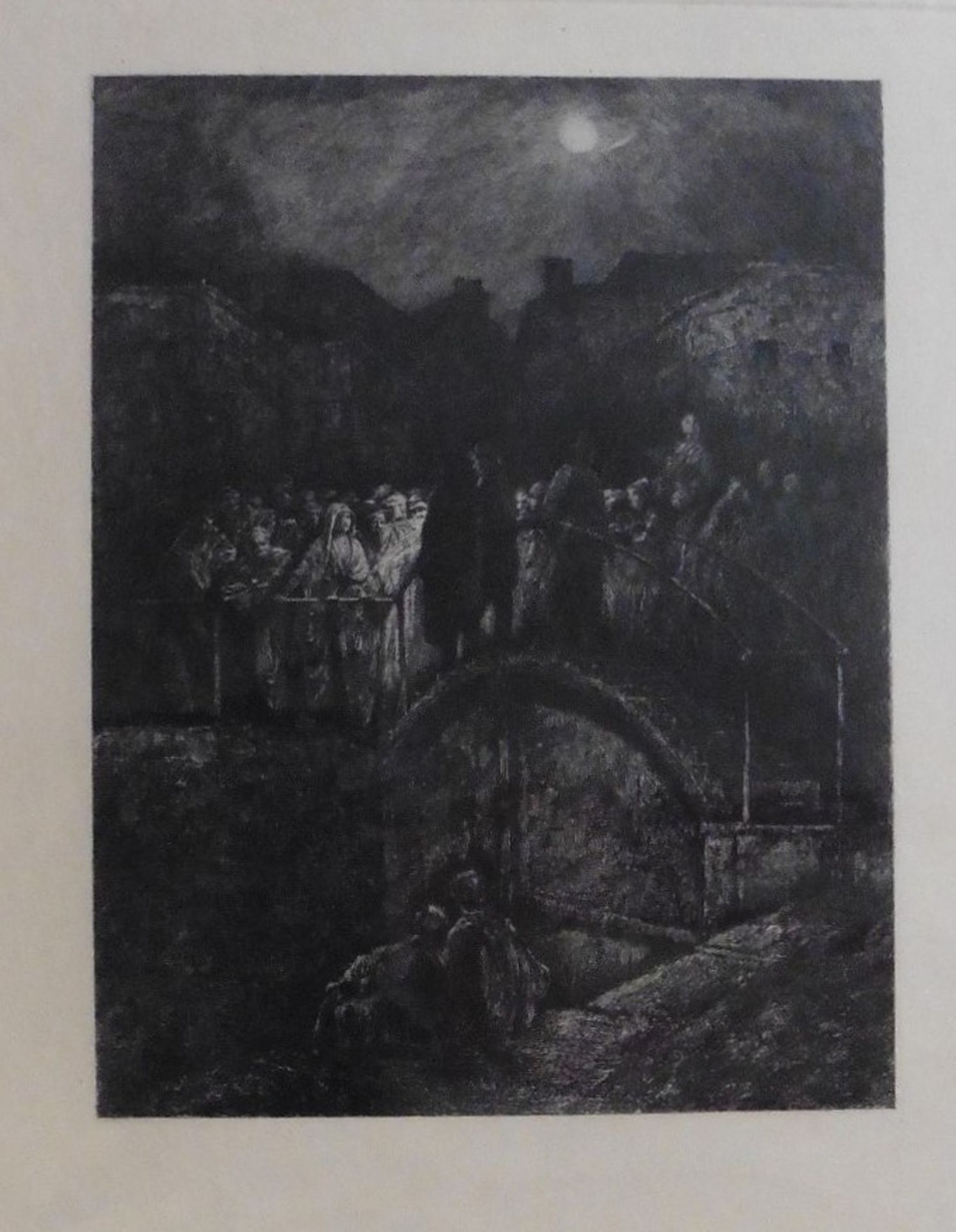 Indistinctly signed in plate engraving circa 1900 “ The moonlight meeting”