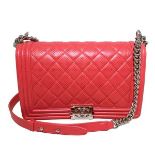 Chanel Cherry Red Perforated Leather Classic Flap Boy Bag