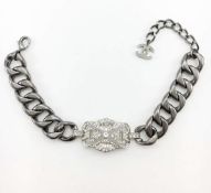 Chanel Runway Look Diamante Embellished Grey Chunky Chain Choker Necklace, 2014