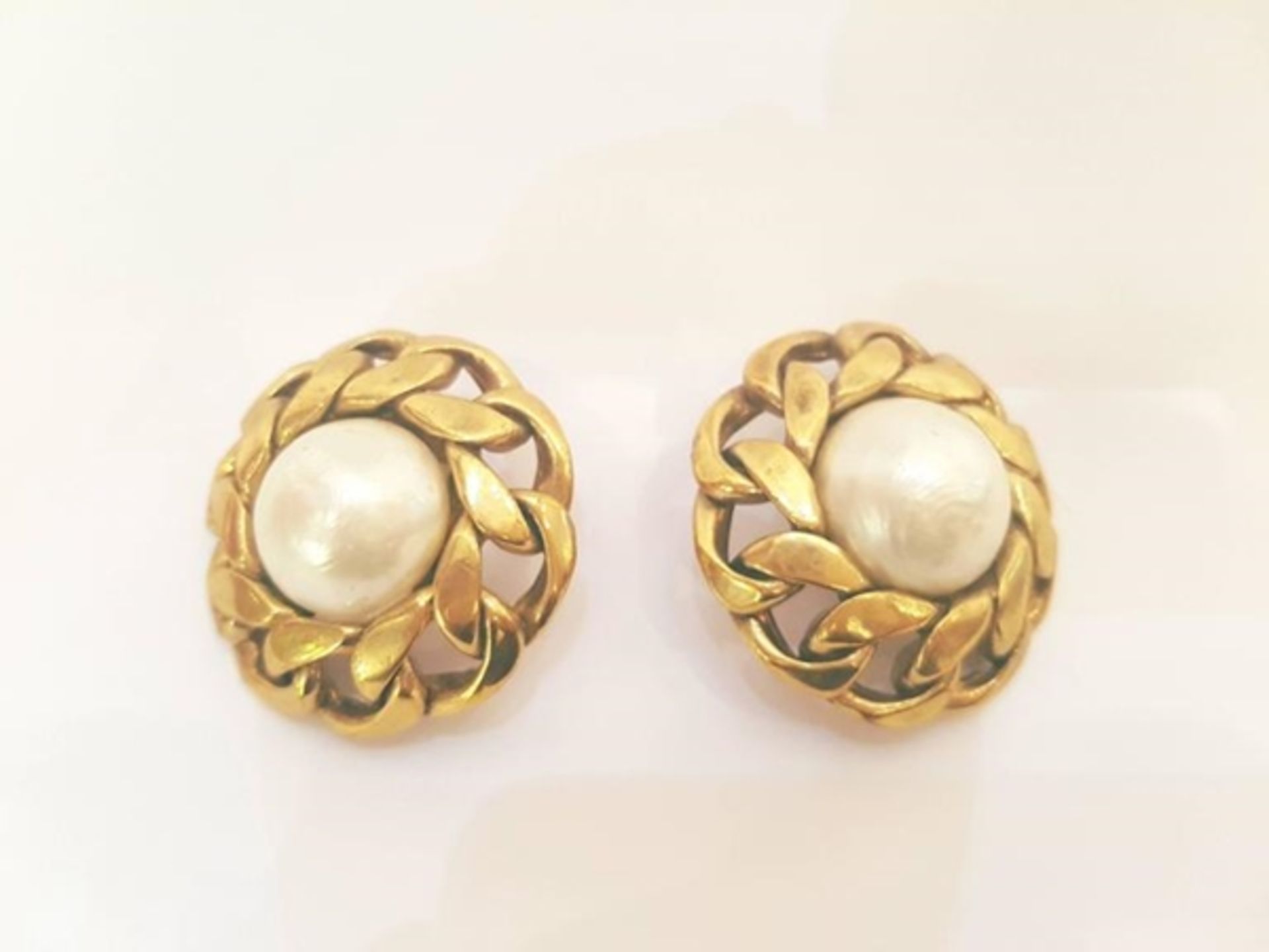 Chanel Faux Pearl Gold Tone Vintage Earrings - Image 2 of 3