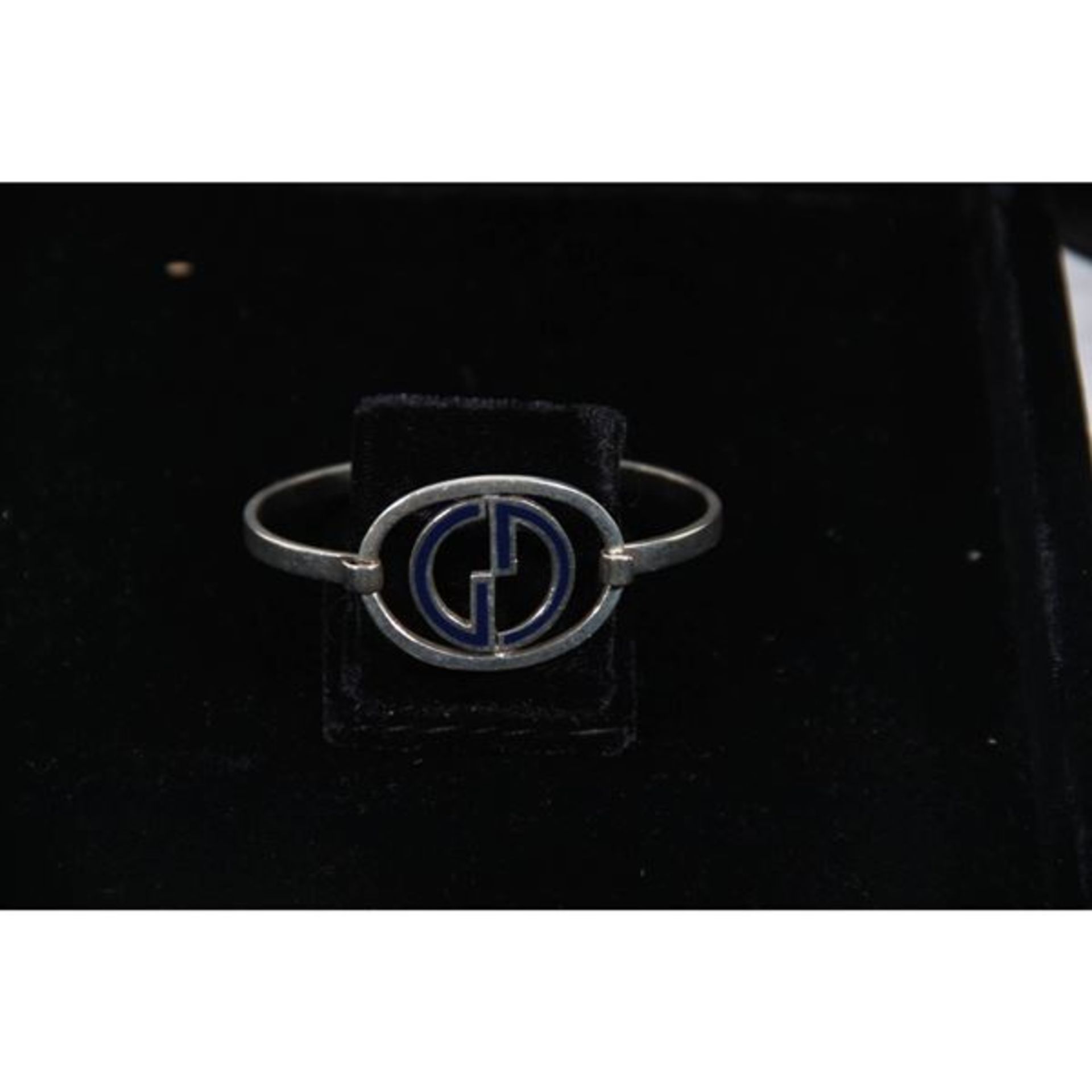 Gucci Vintage Sterling Silver Bangle Blue Enamel Gg Logo Bracelet - Image 6 of 7