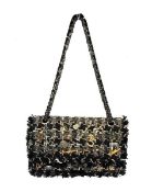 Rare Chanel Black Tweed Charms Classic 10inch 2.55 Flap-runway Edition