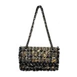 Rare Chanel Black Tweed Charms Classic 10inch 2.55 Flap-runway Edition