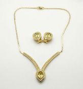 Vintage Christian Dior Gold and Crystal Necklace and Earrings Set