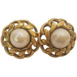 Chanel Faux Pearl Gold Tone Vintage Earrings