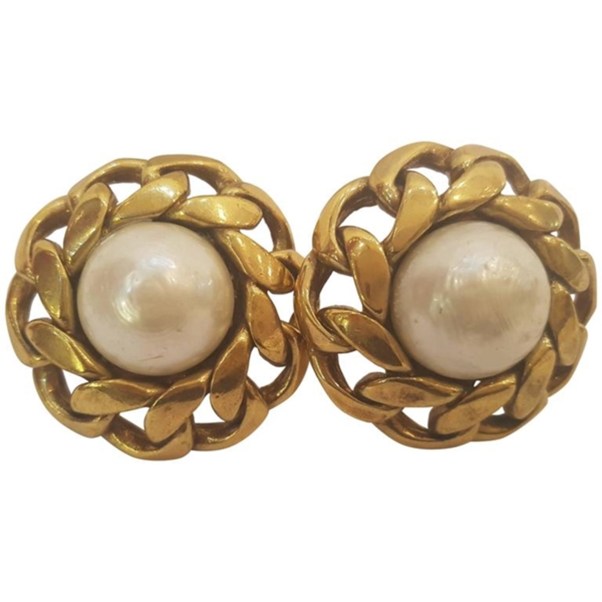 Chanel Faux Pearl Gold Tone Vintage Earrings