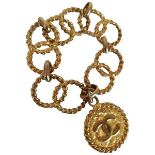Vintage Chanel CC Logo Gold Tone Pendant Bracelet, 1990s