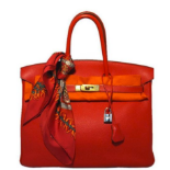 Hermes Rouge Vif 35cm Clemence Birkin Bag