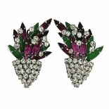 Vintage Christian Dior Pink and Green Rhinestone Earrings, 1960s