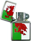 30x Genuine Zippo lighter featuring Welsh flag in Chrome Packaged
