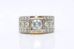 14ct Yelow Gold Gents Diamond ring, Set with a total of 6.81 carats of Brilliant cut dimaond