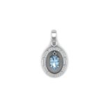 UNUSED - Certified by GIE 9ct White Gold Diamond And Blue Topaz Pendant 0.03 Carats, Colour-D,