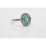 9ct White Gold Ladies Diamond And Emerald Ring, Set With A 1.14 Carat Emerald With Additional