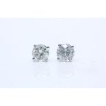 9ct White Gold Diamond Solitaire Earrings, Set With A Total Diamond Weight- 1.12 Carats, Cut-