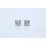 18ct White Gold Ladies Diamond Solitaire Earrings, Total Diamond Weight- 2.17 Carats, Cut-