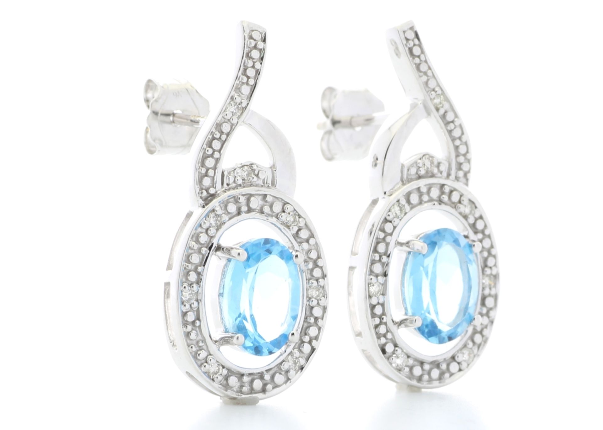 UNUSED - Certified by GIE 9ct White Gold Diamond And Blue Topaz Earring 0.05 Carats, Colour-D, - Image 4 of 4