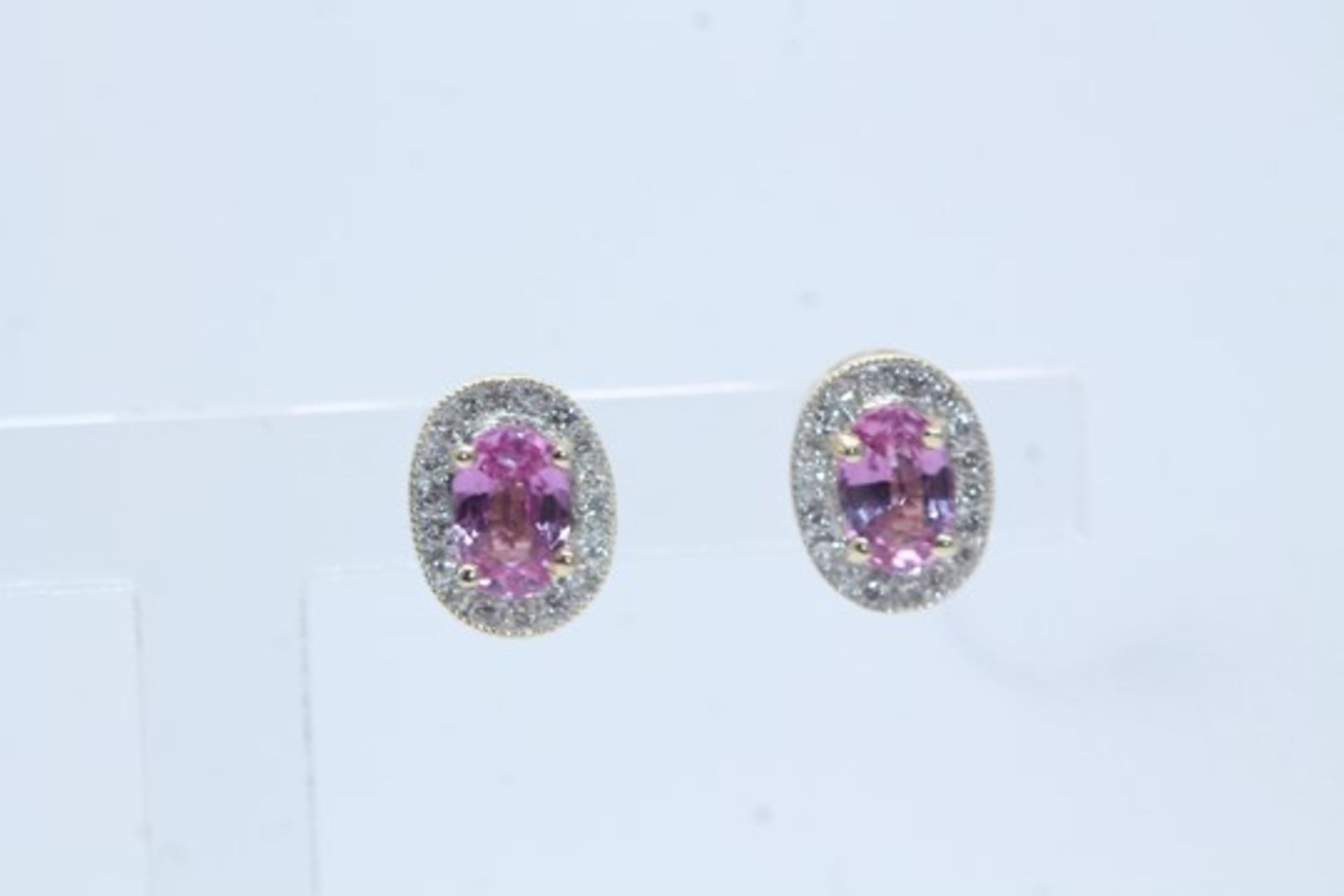 9ct Yellow Gold, Natural Pink Sapphire And Diamond Earrings, Includes AGI Insurance Certificate