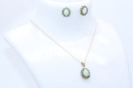 9ct Yellow Gold, Matching Earring And Necklace Set, Set With Opal And Emeralds