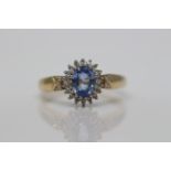 9ct Yellow Gold Aquamarine and Diamond ring, set with one Aquamarine centre stone weighing approx-