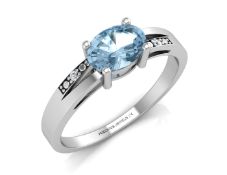 UNUSED - Certified by GIE 9ct White Gold Diamond And Blue Topaz Ring 0.01 Carats, Colour-D,