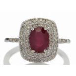 UNUSED - Certified by GIE 14ct White Gold Oval Ruby And Diamond Cluster Diamond Ring 0.33 Carats,