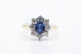 18ct Yellow Gold Ladies Sapphire And Diamond Ring, Sapphire Weight- 0.90 Carat, Diamond Weight- 0.96
