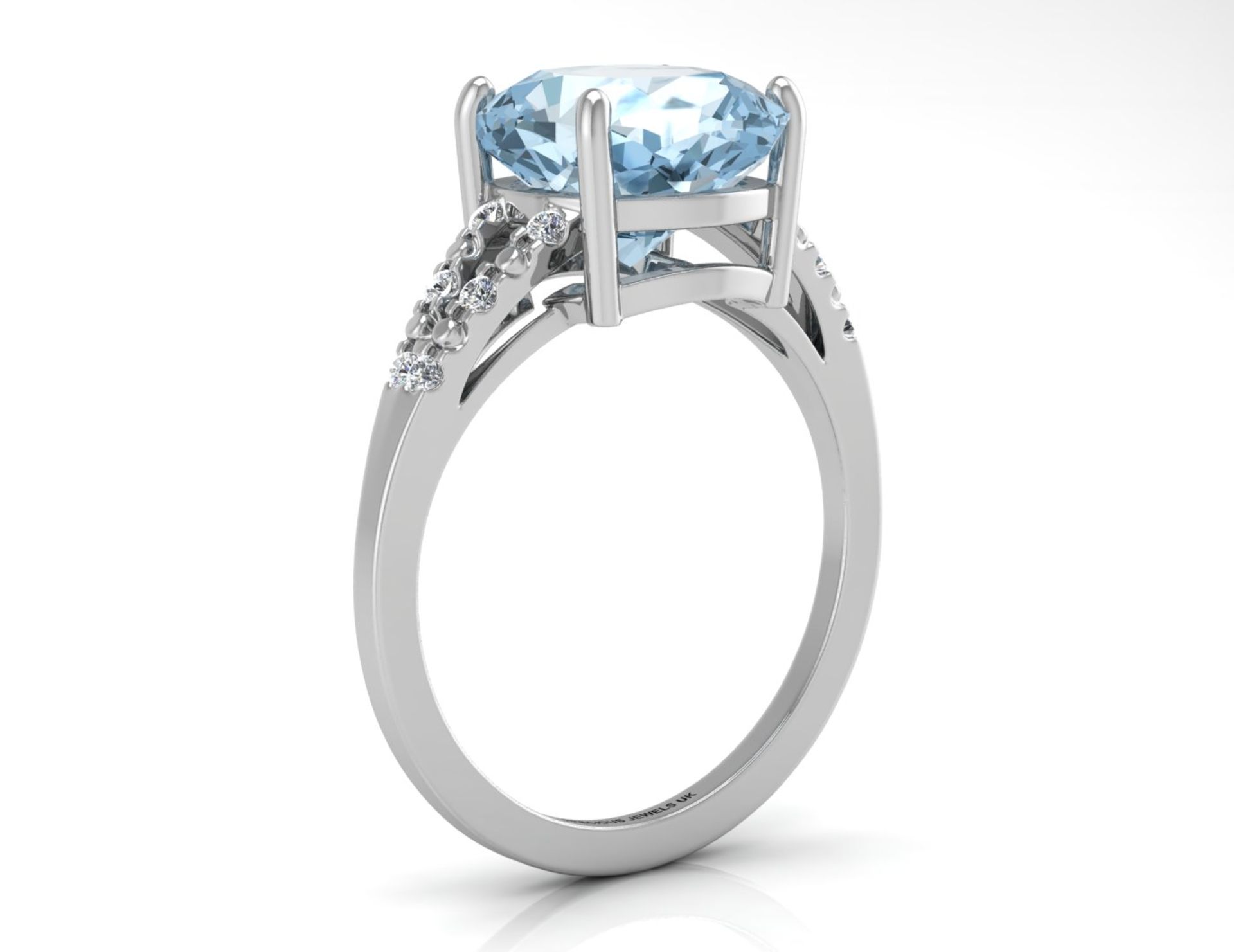 UNUSED - Certified by GIE 9ct White Gold Cushion Cut Blue Topaz With Diamond Set Shoulders Ring 0.06 - Image 2 of 5