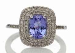 UNUSED - Certified by GIE 14ct Gold Oval Tanzanite And Diamond Cluster Ring 0.33 Carats, Colour-D,
