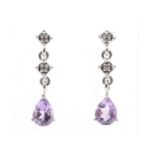 UNUSED - Certified by GIE 9ct White Gold Amethyst Diamond Earring 0.02 Carats, Colour-D, Clarity-VS,