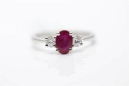 18Ct White Gold Ladies Ruby And Diamond Ring, Set With One 1.08 Carat Ruby, Diamond Weight- 0.32