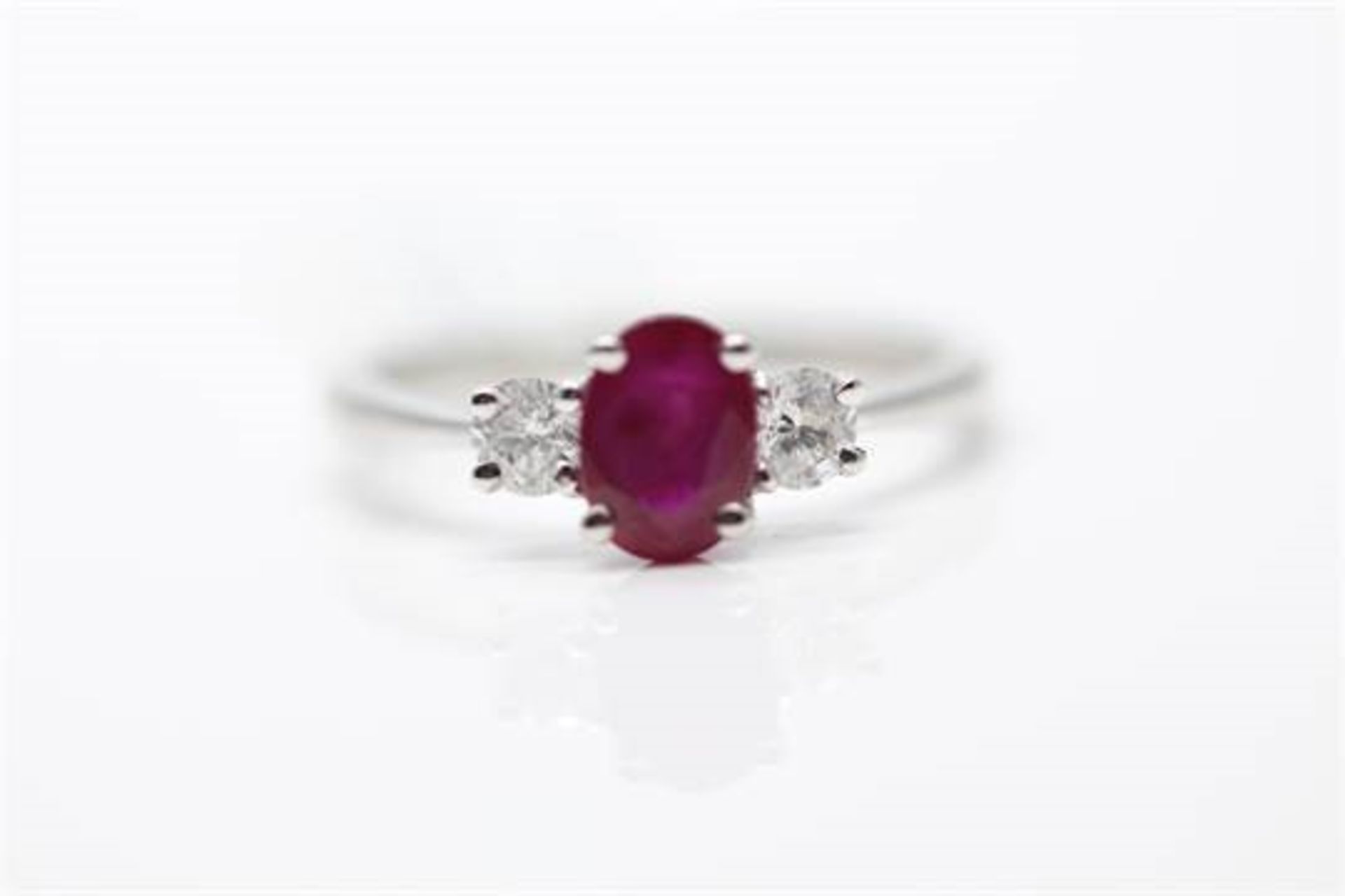 18Ct White Gold Ladies Ruby And Diamond Ring, Set With One 1.08 Carat Ruby, Diamond Weight- 0.32