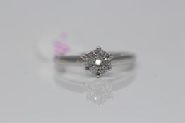 18ct White Gold Ladies Diamond seven stone diamond cluster ring, Weight- 2.56 grams, Size- L