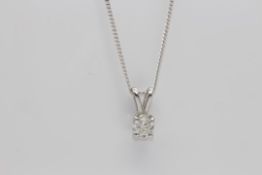 9Ct White Gold Chain And Diamond Pendent, Diamond Pendent Set With 0.45 Carat Single Brilliant Cut