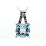 UNUSED - Certified by GIE 9ct White Gold Diamond And Blue Topaz Pendant 0.05 Carats, Colour-D,