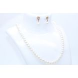 9ct Yellow Cultured Pearl Set, Includes Earrings And Necklace, Set In A Presentation Box