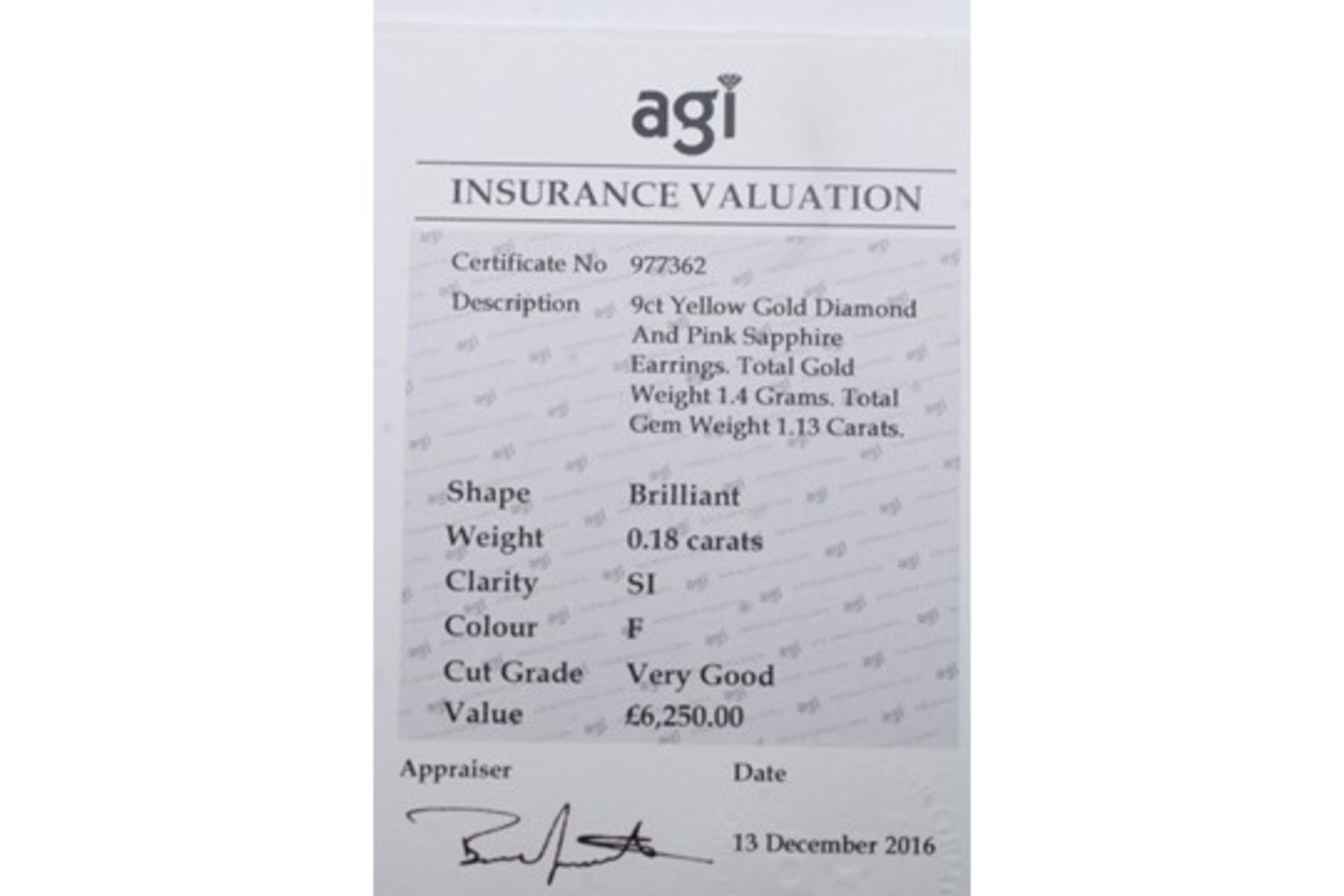 9ct Yellow Gold, Natural Pink Sapphire And Diamond Earrings, Includes AGI Insurance Certificate - Image 3 of 3
