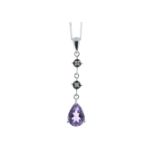 UNUSED - Certified by GIE 9ct White Gold Amethyst And Diamond Pendant 0.01 Carats, Colour-D,