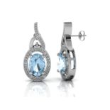 UNUSED - Certified by GIE 9ct White Gold Diamond And Blue Topaz Earring 0.05 Carats, Colour-D,