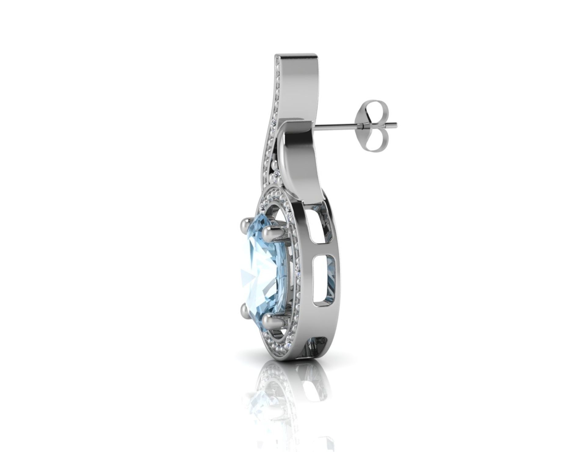 UNUSED - Certified by GIE 9ct White Gold Diamond And Blue Topaz Earring 0.05 Carats, Colour-D, - Image 2 of 4