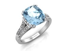 UNUSED - Certified by GIE 9ct White Gold Diamond And Blue Topaz Ring 0.07 Carats, Colour-D,