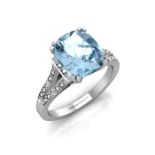 UNUSED - Certified by GIE 9ct White Gold Diamond And Blue Topaz Ring 0.07 Carats, Colour-D,