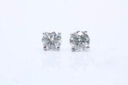 9ct White Gold Diamond Solitaire Earrings, Set With A Total Diamond Weight- 0.9ct8 Carats, Cut-