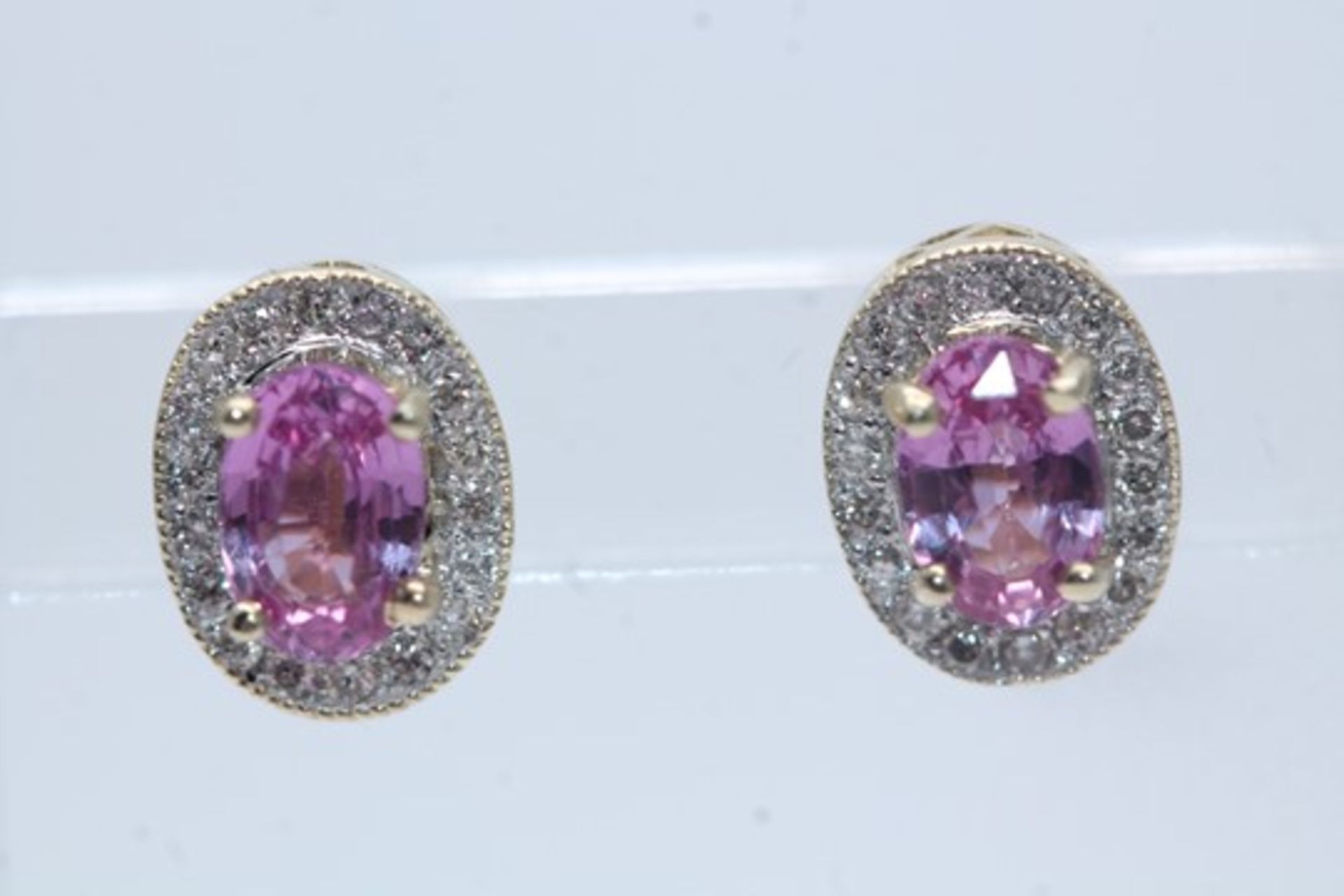 9ct Yellow Gold, Natural Pink Sapphire And Diamond Earrings, Includes AGI Insurance Certificate - Image 2 of 3