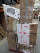 (A3) PALLET TO CONTAIN 17 ITEMS OF VARIOUS BATHROOM STOCK TO INCLUDE: DESIGNER TOWEL RADIATOR, BASIN